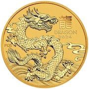 1000 Dollars In the name of Elizabeth II; 6th Portrait - Year of the Dragon - Gold Coin, Australia, 2024 reverse image