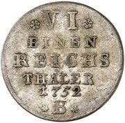 ⅙ Thaler - Frederick II, Germany, 1752 reverse image