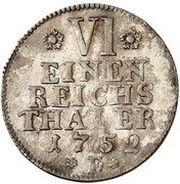 ⅙ Thaler - Frederick II, Germany, 1752 reverse image
