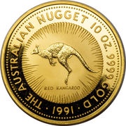 2500 Dollars - Elizabeth II 3rd Portrait - Australian Nugget - Gold Bullion Coin, Australia, 1991 reverse image