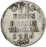 ⅙ Thaler - Frederick II, Germany, 1756 reverse image