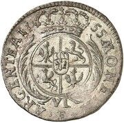 6 Gröscher - Frederick II, Germany, 1755 reverse image