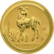 3000 Dollars - Elizabeth II 4th Portrait - Year of the Goat - Gold Bullion Coin, Australia, 2003 reverse image