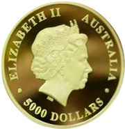 5000 Dollars - Elizabeth II 4th Portrait - The Australian Trilogy - Kookaburra obverse image