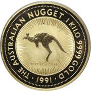 10 000 Dollars - Elizabeth II 3rd Portrait - Australian Nugget - Gold Bullion Coin, Australia, 1991 reverse image