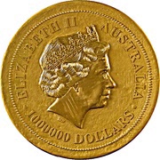 1 000 000 Dollars - Elizabeth II 4th Portrait - Kangaroo - Gold Bullion Coinage obverse image
