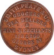 1 Penny - Smith, Peate and Co Sydney; New South Wales, Australia, 1856 reverse image