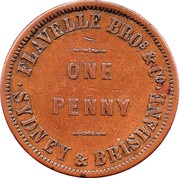 1 Penny - Flavelle Bros and Co Sydney and Brisbane; New South Wales, Australia, 1857 reverse image