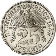 25 Pfennig - William II Pattern, Germany, 1908 reverse image
