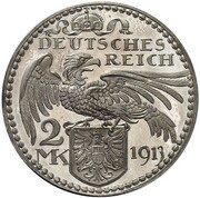 2 Marks - William II Pattern, Germany, 1913 reverse image