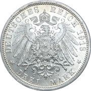 3 Mark - William II Reign, Germany, 1913 reverse image