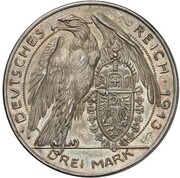 3 Mark - William II Pattern, Germany, 1913 reverse image