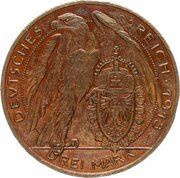 3 Mark - William II Pattern, Germany, 1913 reverse image