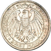 3 Mark - William II Passing of Mansfeld, Germany, 1915 reverse image