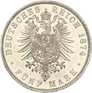 5 Mark - William I, Germany, 1874-1876 reverse image