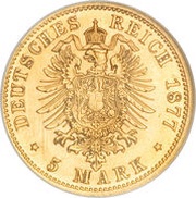 5 Mark - William I, Germany, 1877-1878 reverse image