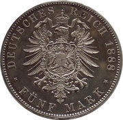 5 Mark - Frederick III, Germany, 1888 reverse image