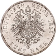 5 Mark - William II, Germany, 1888 reverse image