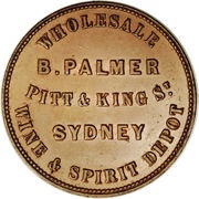 1 Penny - B. Palmer Sydney; New South Wales, Australia, 1862 reverse image