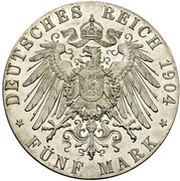 5 Mark - William II Pattern, Germany, 1904 reverse image