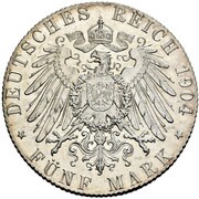 5 Mark - William II Pattern, Germany, 1904 reverse image