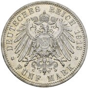 5 Mark - William II, Germany, 1913 reverse image