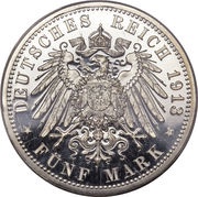 5 Mark - William II, Germany, 1913-1914 reverse image