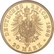 20 Mark - Frederick III, Germany, 1888 reverse image