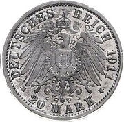20 Mark - William II Pattern, Germany, 1911 reverse image