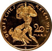 20 Mark - William II Copper Pattern, Germany, 1913 reverse image
