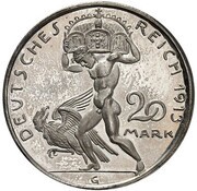 20 Mark - William II Pattern, Germany, 1913 reverse image