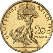 20 Mark - William II Pattern, Germany, 1913 reverse image