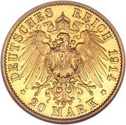 20 Mark - William II, Germany, 1913-1915 reverse image