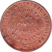 1 Penny - T.H.Jones and Co Ipswich; Queensland, Australia, 1862 reverse image