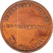 1 Penny - D.T. Mulligan Toowoomba, Rockhampton; Queensland, Australia, 1863 reverse image