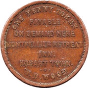 1 Penny - W.D. Wood Hobart, Tasmania, Australia, 1855-1857 reverse image