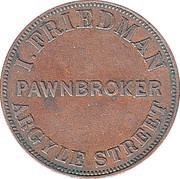 1 Penny - I. Friedman Hobart; Tasmania, Australia, 1857 reverse image
