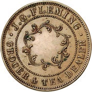 1 Penny - J. G. Fleming Hobart; Tasmania, Australia, 1874 reverse image