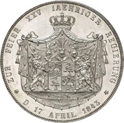 2 Thalers / 3½ Gulden - Henry LXII Silver Jubilee, Germany, 1843 reverse image