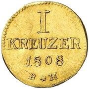 1 Kreuzer - Charles Theodore of Dalberg Gold pattern strike, Germany, 1808 reverse image