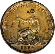 1 Penny - De Carle, E and Co Melbourne; Victoria, Australia, 1855 reverse image