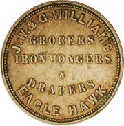 1 Penny - J. W. and G. Williams Eaglehawk; Victoria, Australia, 1857 reverse image