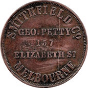1 Penny - Geo. Petty Melbourne; Victoria, Australia, 1860 reverse image