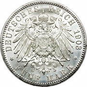 5 Marks - Ernest I Golden Reign, Germany, 1903 reverse image
