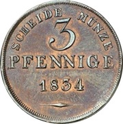 3 Pfennige - Ernest I, Germany, 1834 reverse image