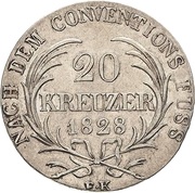 20 Kreuzers - Ernest I, Germany, 1828-1830 reverse image