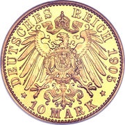 10 Mark - Charles Eduard, Germany, 1905 reverse image