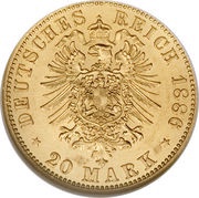 20 Mark - Ernest II, Germany, 1886 reverse image