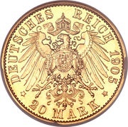 20 Mark - Charles Eduard, Germany, 1905 reverse image