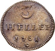 3 Heller - Anthony Ulrich, Germany, 1761 reverse image